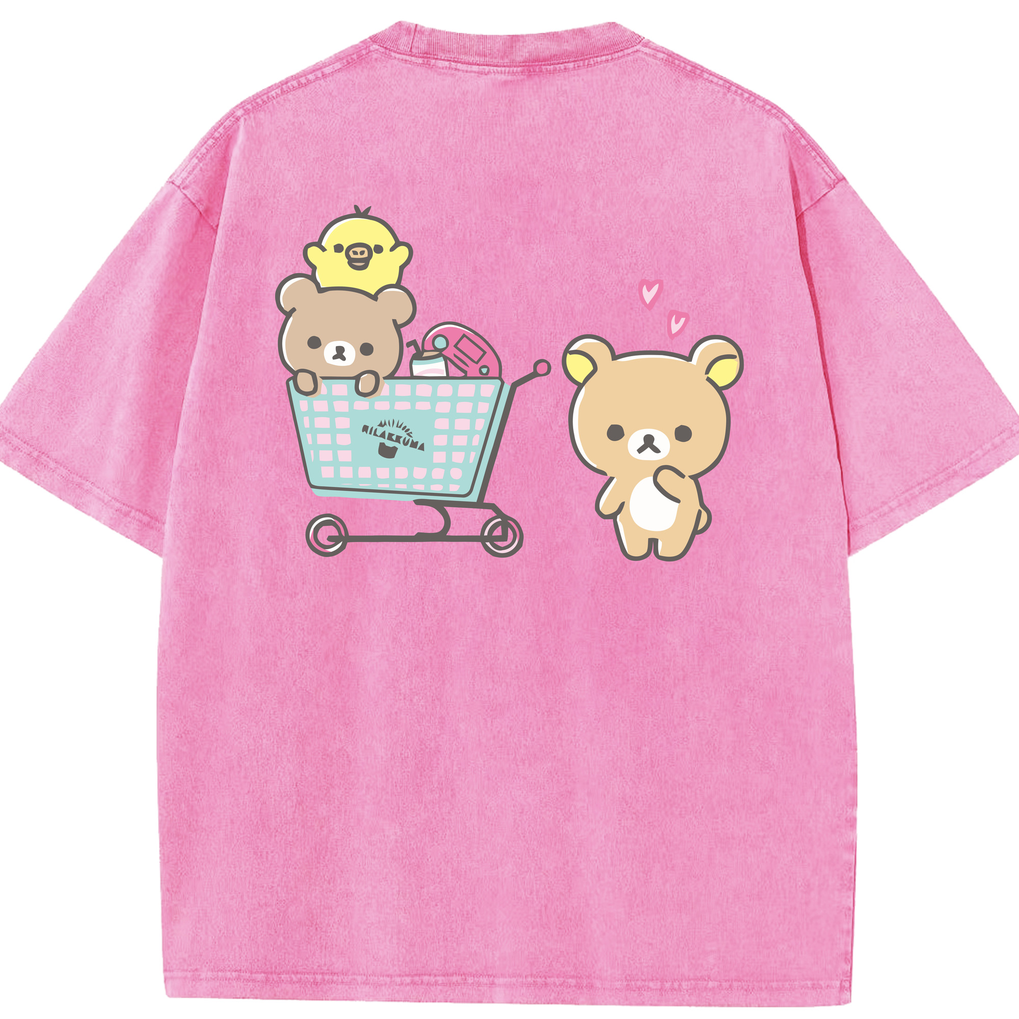 （画像用） リラックマ リラックマ キイロイトリ Rilakkuma Korilakkuma Kiiroitori 綿100% ヴィンテージ風 半袖Tシャツ（背面プリント）